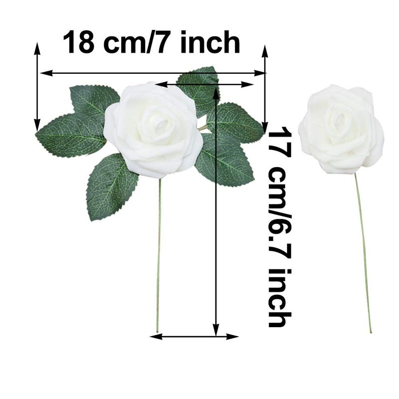 Bodosac Awtlife 50 pcs Artificial Flower Rose and 15 Artificial Leaf for DIY Bouquets Wedding Party Baby Shower Home Decor - Image 4